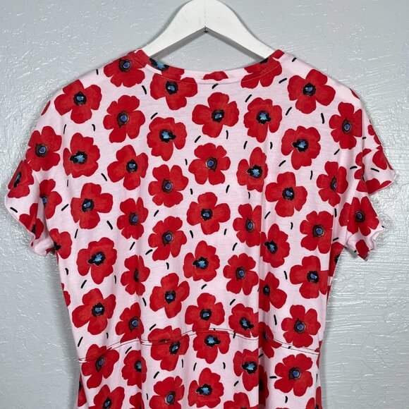 LOGO Lori Goldstein Women M Red Pink Floral Poppy Print Flutter Sleeve Shirt - Picture 8 of 11